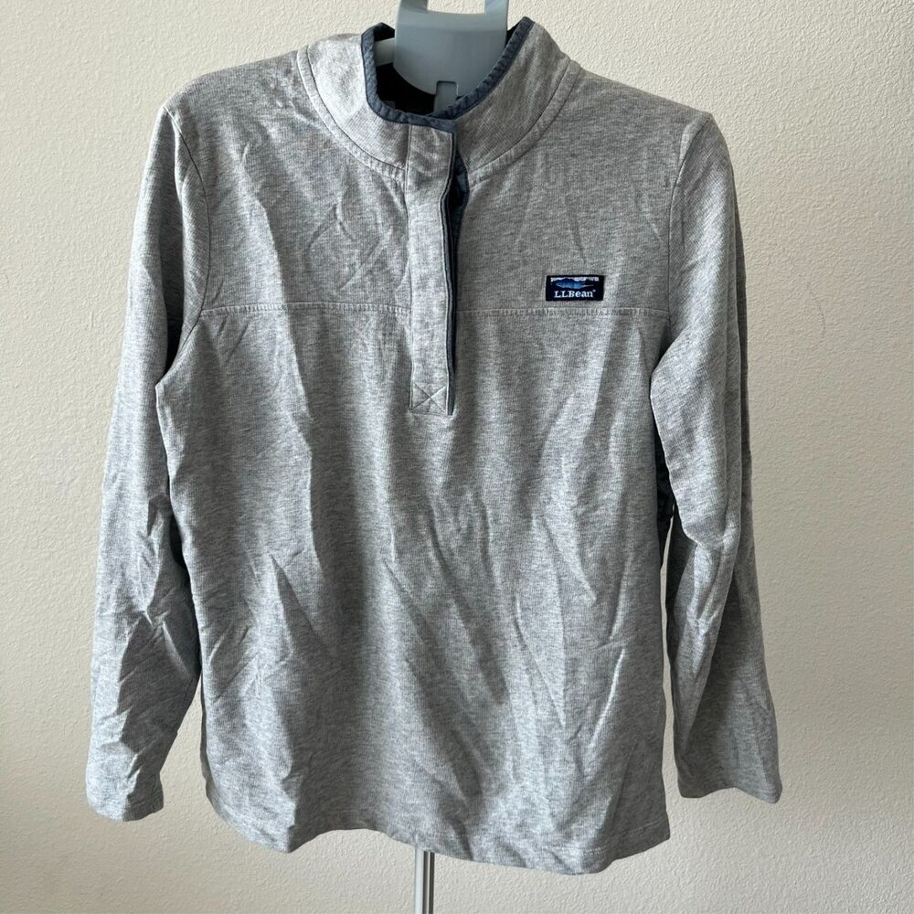 Gray‎ LL BEAN Rugby Henley High Neck 501541 Lg Slv 1/4 Button Cotton Shirt Sz XL